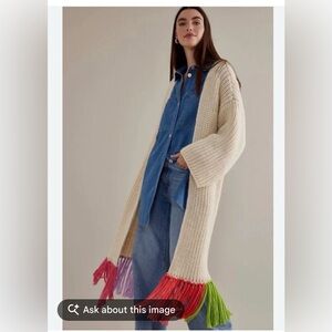 Anthropologie Cream Cardigan with Colorful Fringe